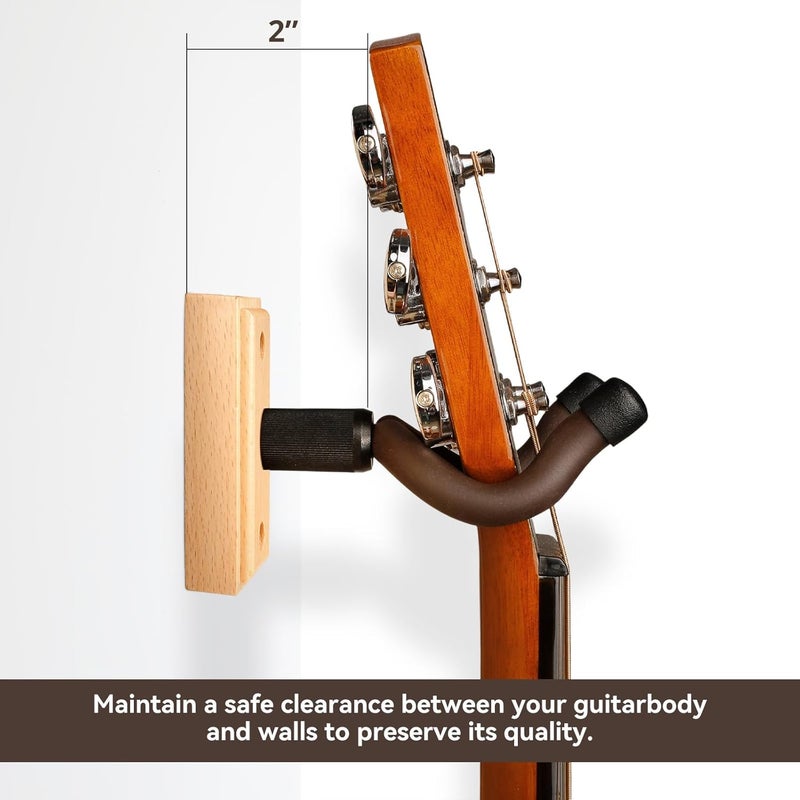 DIDA Guitar Wall Mount, Guitar Hanger, Silicone Pad, U-Shaped Guitar Wall Hanger Mount, Rotatable Guitar Holder Hook Stand Wall for Acoustic, Electric Guitar, Bass (Beechwood 1 Pack) - Image 5